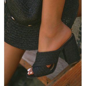!! NEW !! Espadrille Block Heel Mules in Black